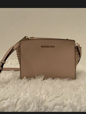 Michael Kors Selma STUD Blush Pink Leather Crossbody with Gold Studs